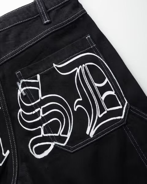 Erased Projects Burning Daisy 8 pocket denim shorts w/ hammer loop