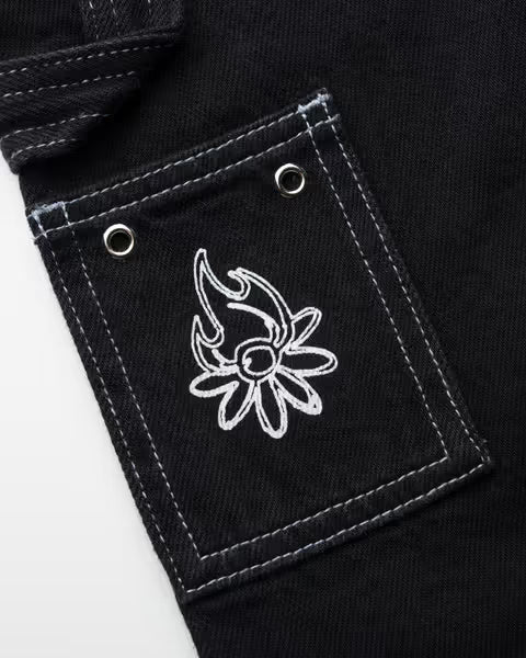 Erased Projects Burning Daisy 8 pocket denim shorts w/ hammer loop