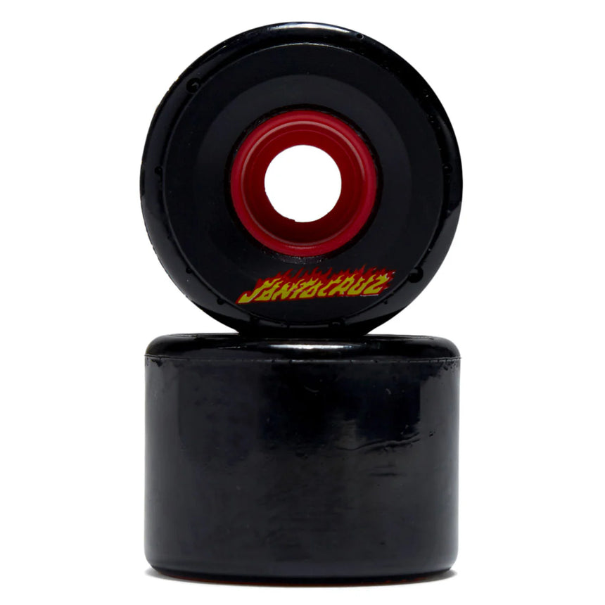 Black skateboard wheels with red center and visible brand logo on a white background