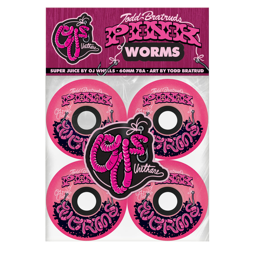 OJ 60mm 78a Pink Worms Super Juice Skateboard Wheels