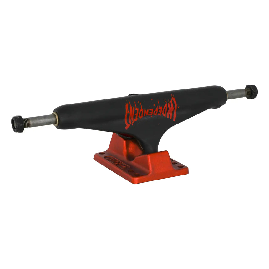 Black and red skateboard truck on a white background