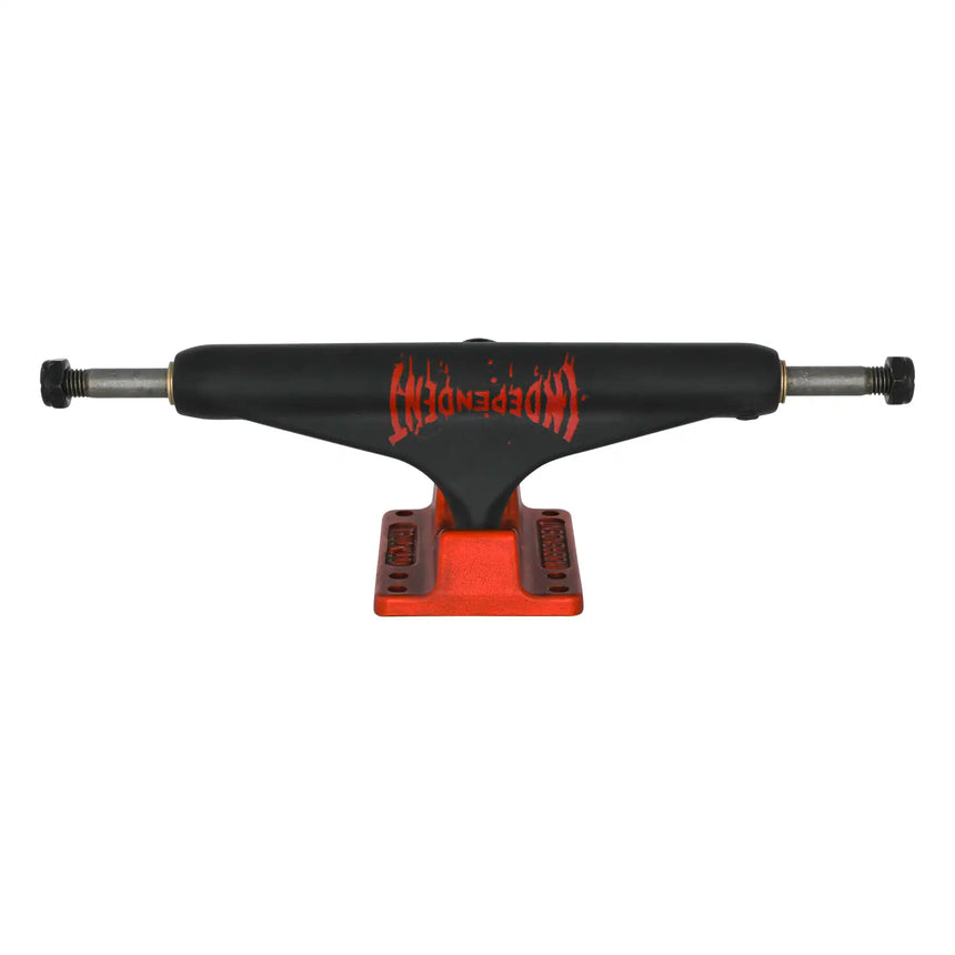 Black and red skateboard truck on a white background