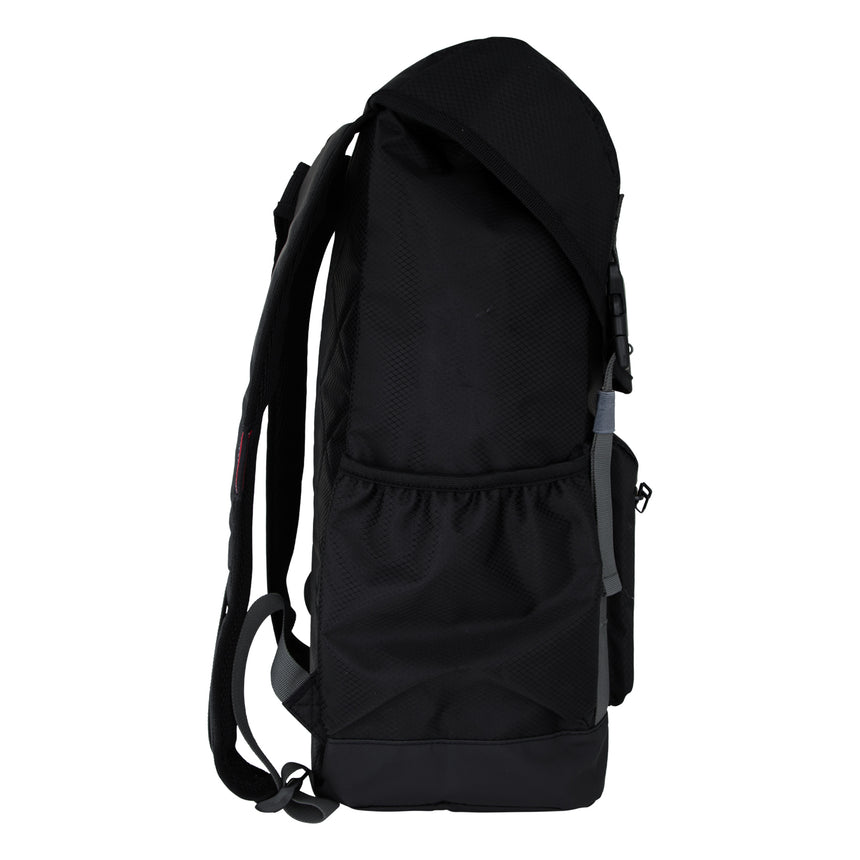 Black backpack on a white background