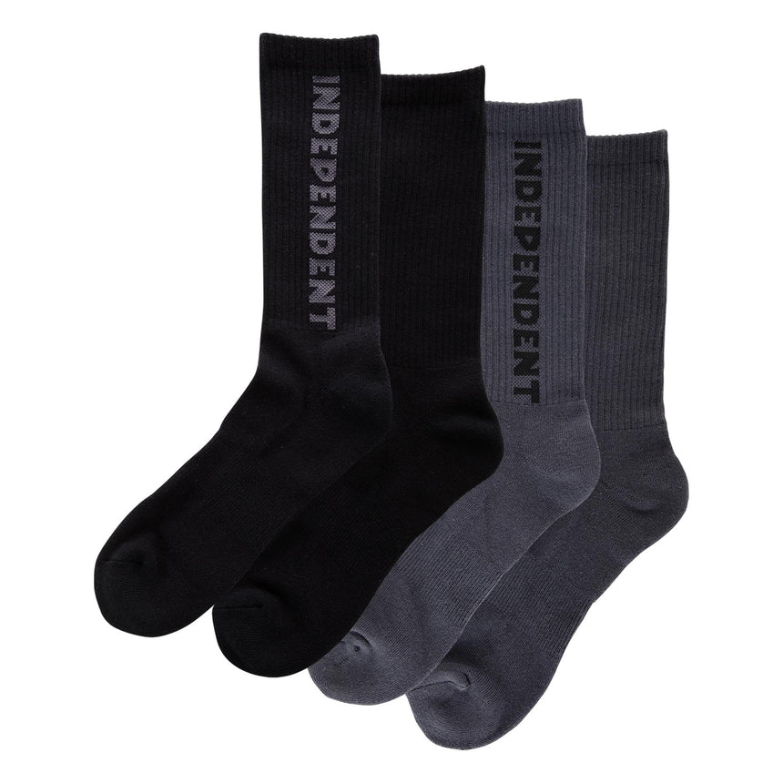 Independent Baseline 2-pack Crew Socks - Black and Charcoal