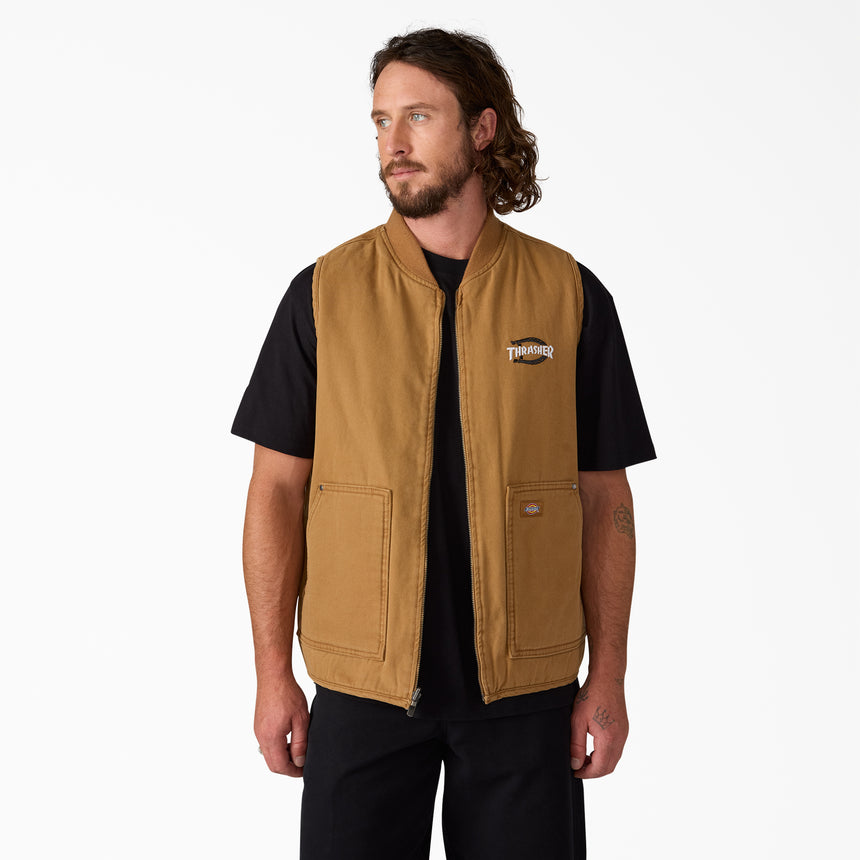 Dickies x Thrasher Flannel Lined Brown Duck Canvas Vest