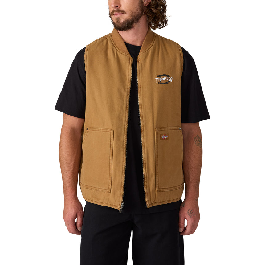 Dickies x Thrasher Flannel Lined Brown Duck Canvas Vest