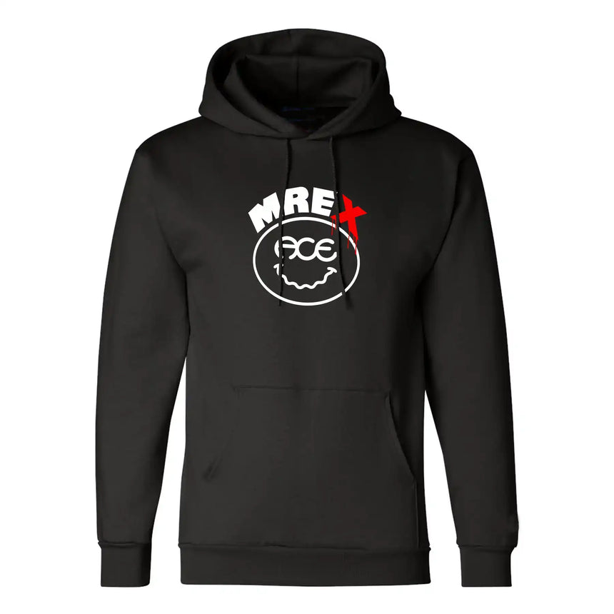 Black hoodie with a logo on a white background