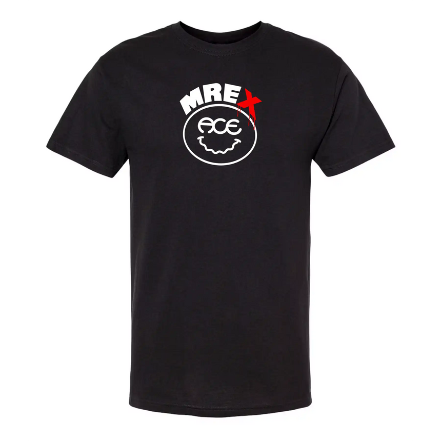 Black t-shirt with a logo on a white background