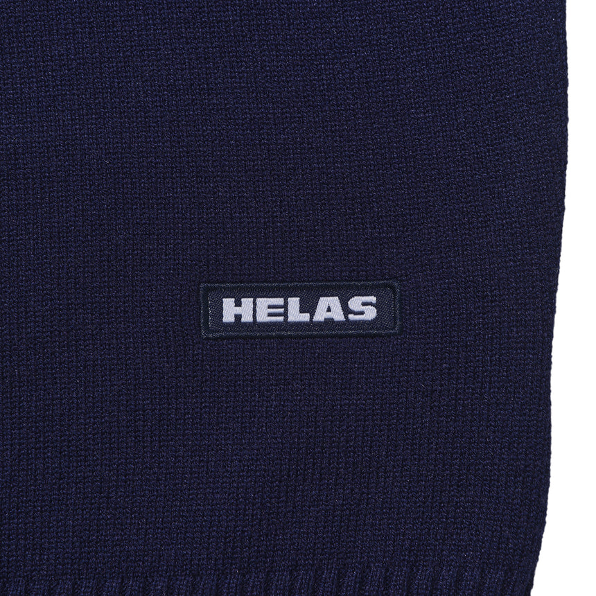 Navy blue fabric with HELAS logo on a white background