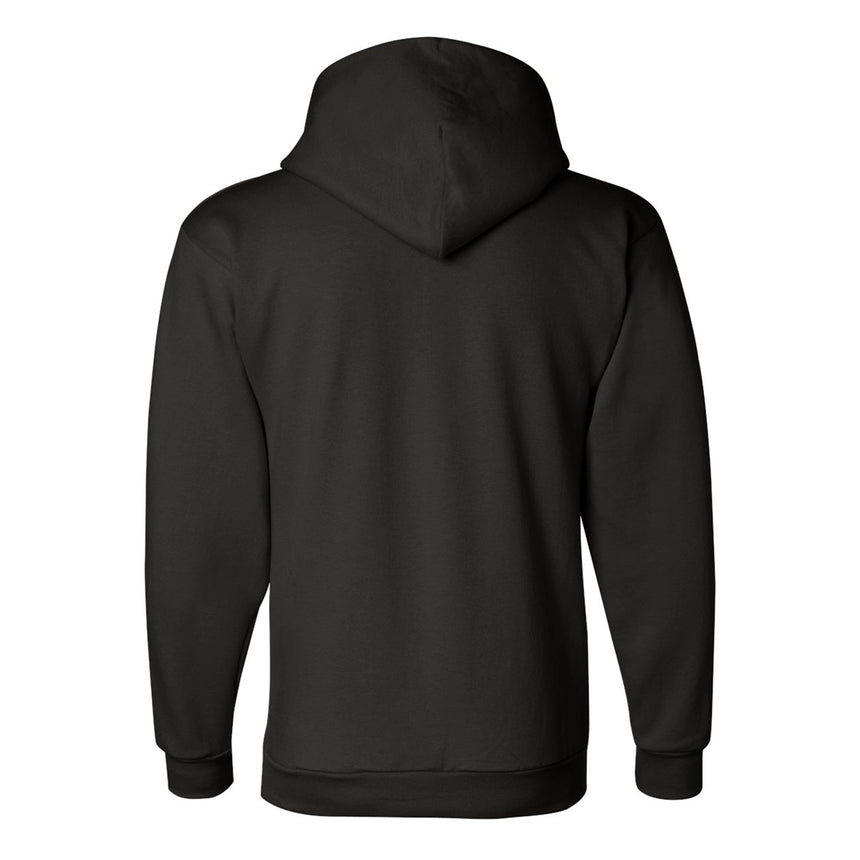Black hoodie shown from the back on a white background