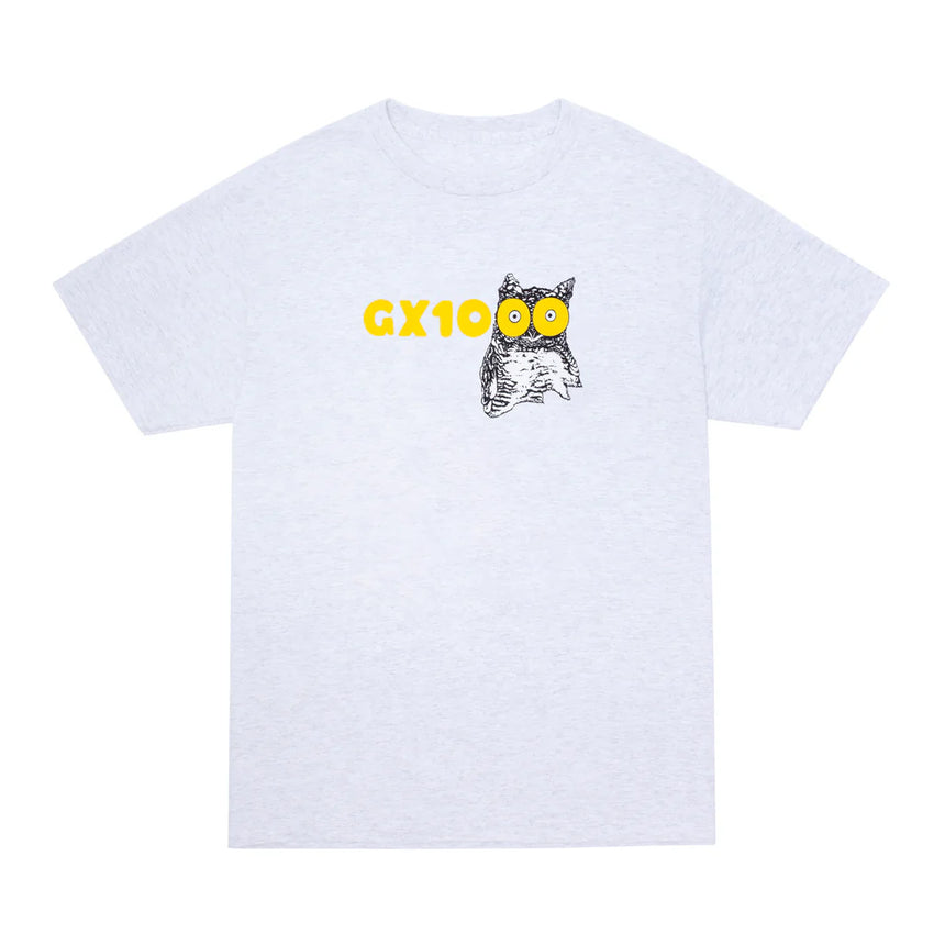 White t-shirt with GX1000 logo and owl graphic on a white background