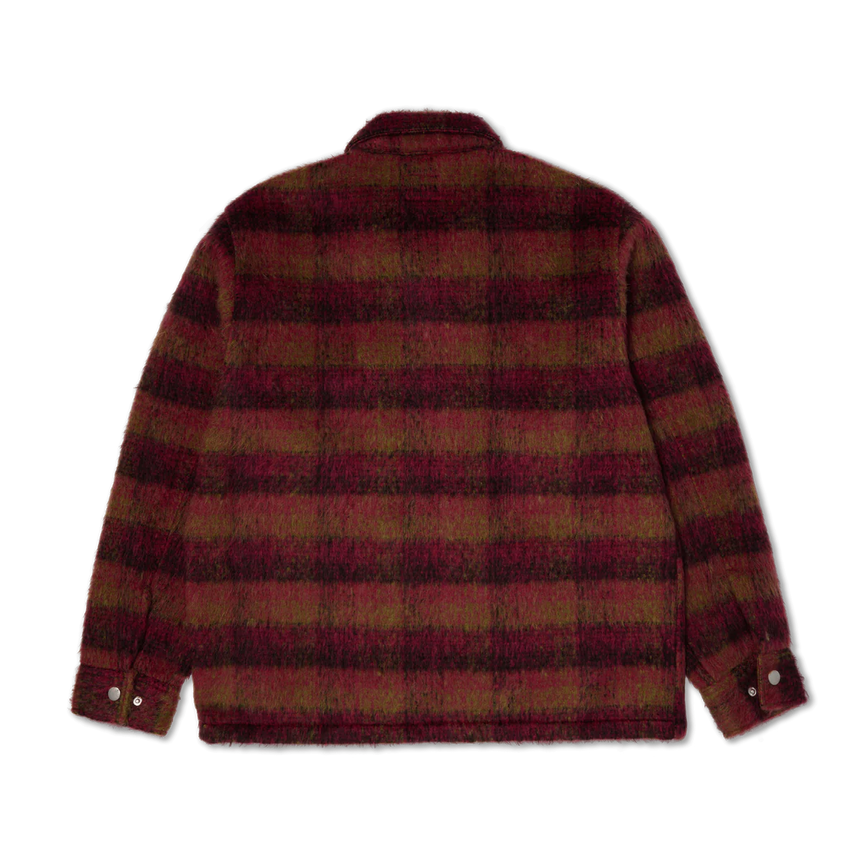 Plaid shirt with a red and brown pattern on a white background