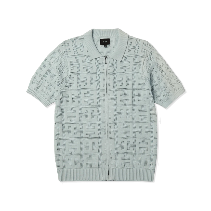 Huf Monogram Jacquard Short Sleeve Open Knit Zip Sweater