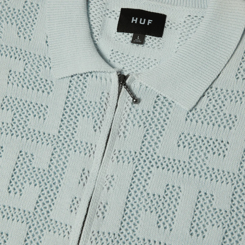 Huf Monogram Jacquard Short Sleeve Open Knit Zip Sweater