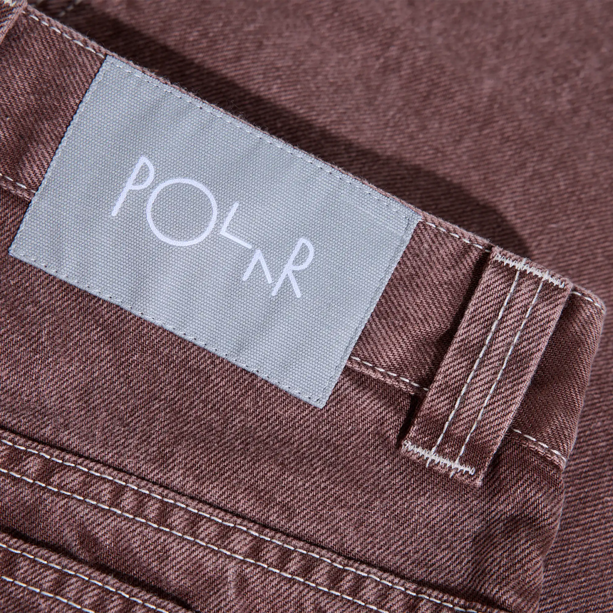 Close-up of a brown fabric with a 'Polar' label.