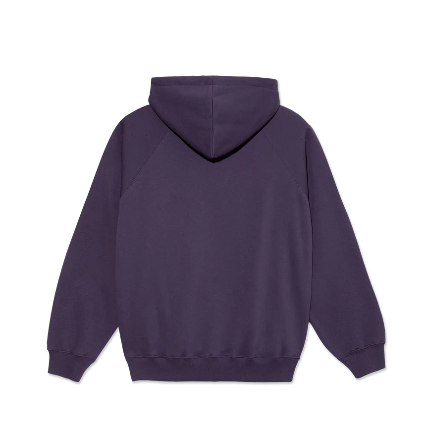 Purple hoodie shown from the back on a white background