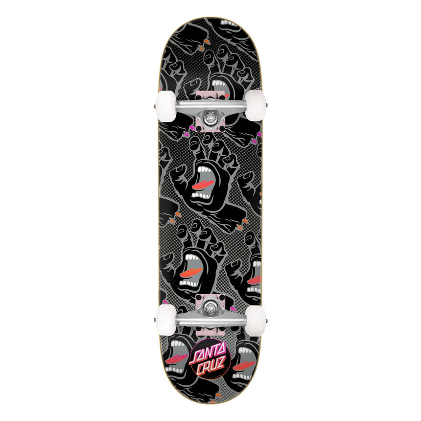 Skateboard with black and white design on a white background