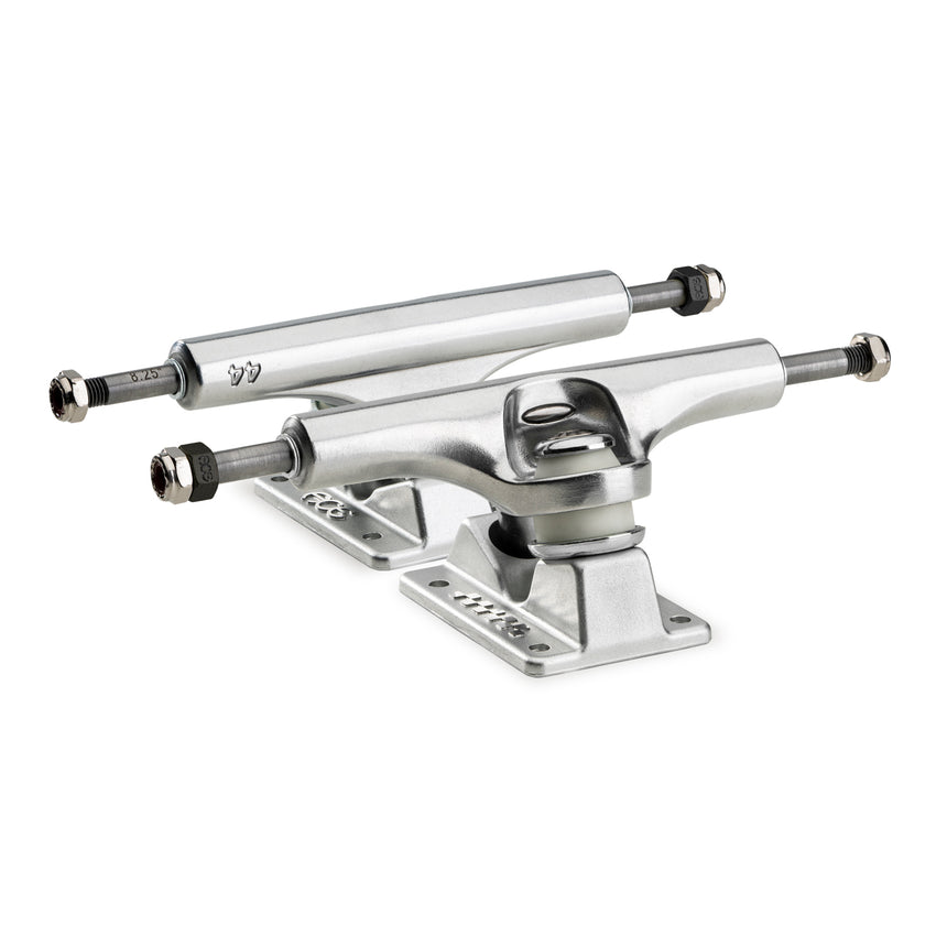 Silver skateboard truck on a white background