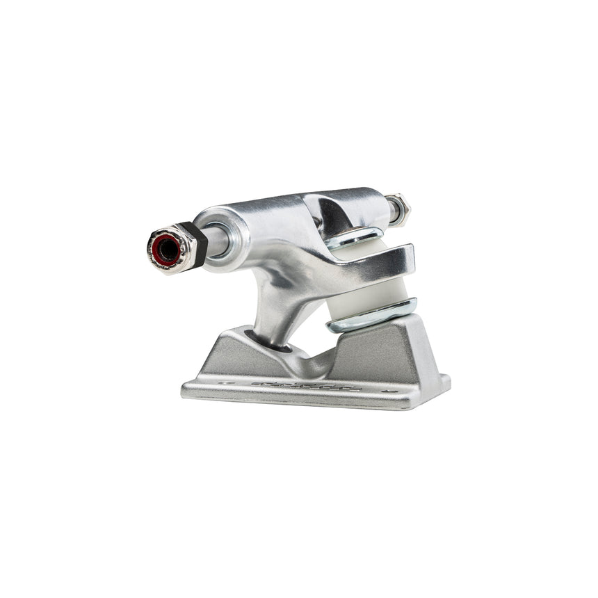 Metallic skateboard truck on a white background