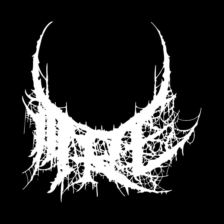 White spider web design on a black background