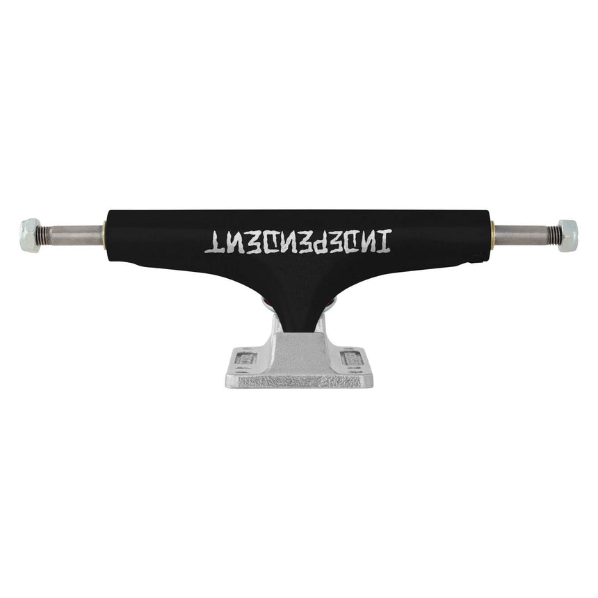 Black skateboard truck with silver ends on a white background
