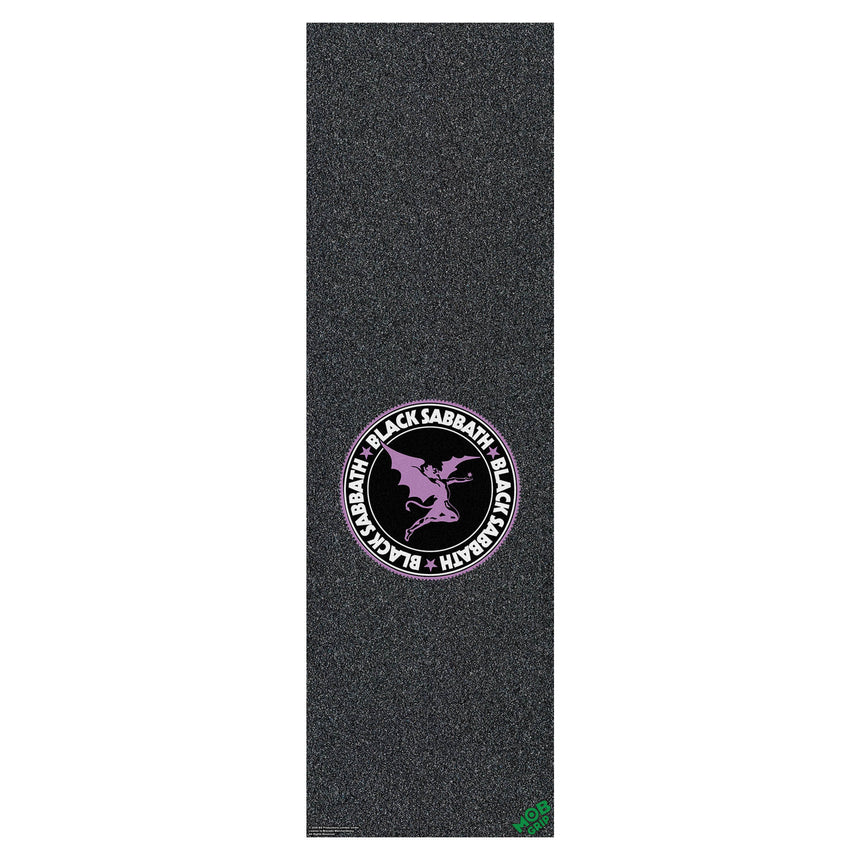 Black Sabbath logo on a textured black mat with a white background