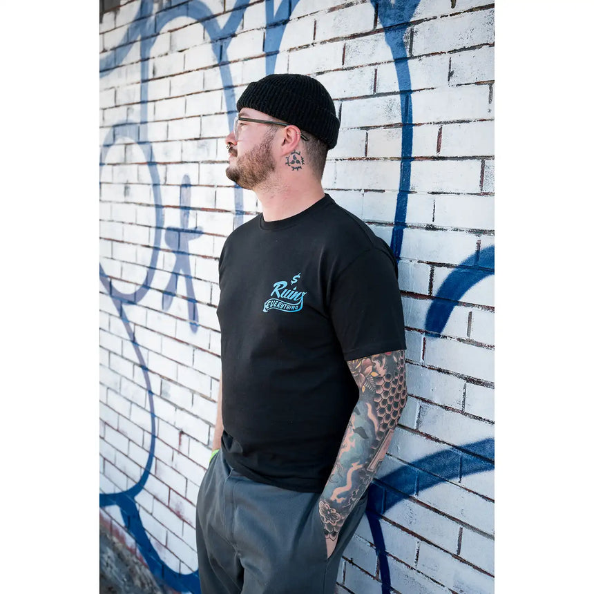 Money Ruins Everything Black / Blue Logo T-Shirt