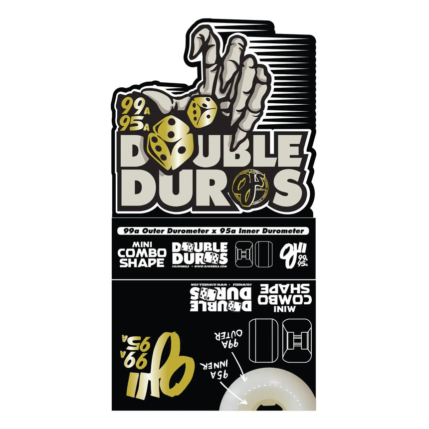 OJ 58mm 99a/95a Double Duro White Black Mini Combo Skateboard Wheels
