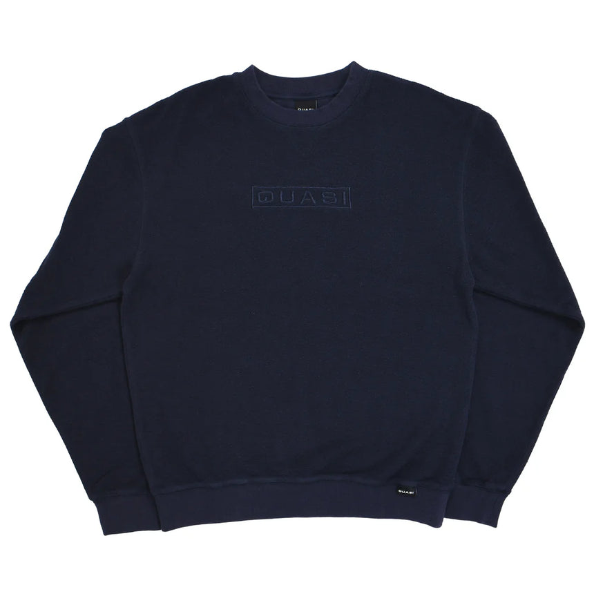 Navy blue sweatshirt with 'DUASI' logo on a white background