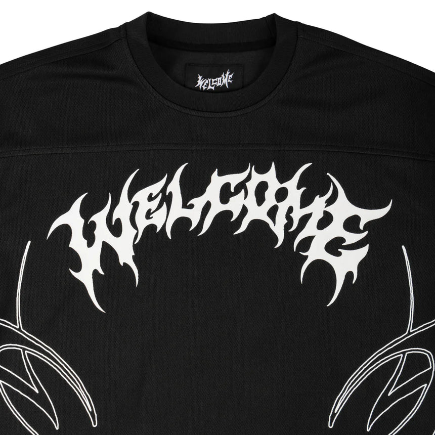 Black t-shirt with white 'Inferno' logo on a white background