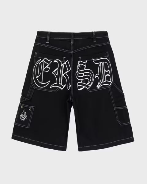 Erased Projects Burning Daisy 8 pocket denim shorts w/ hammer loop