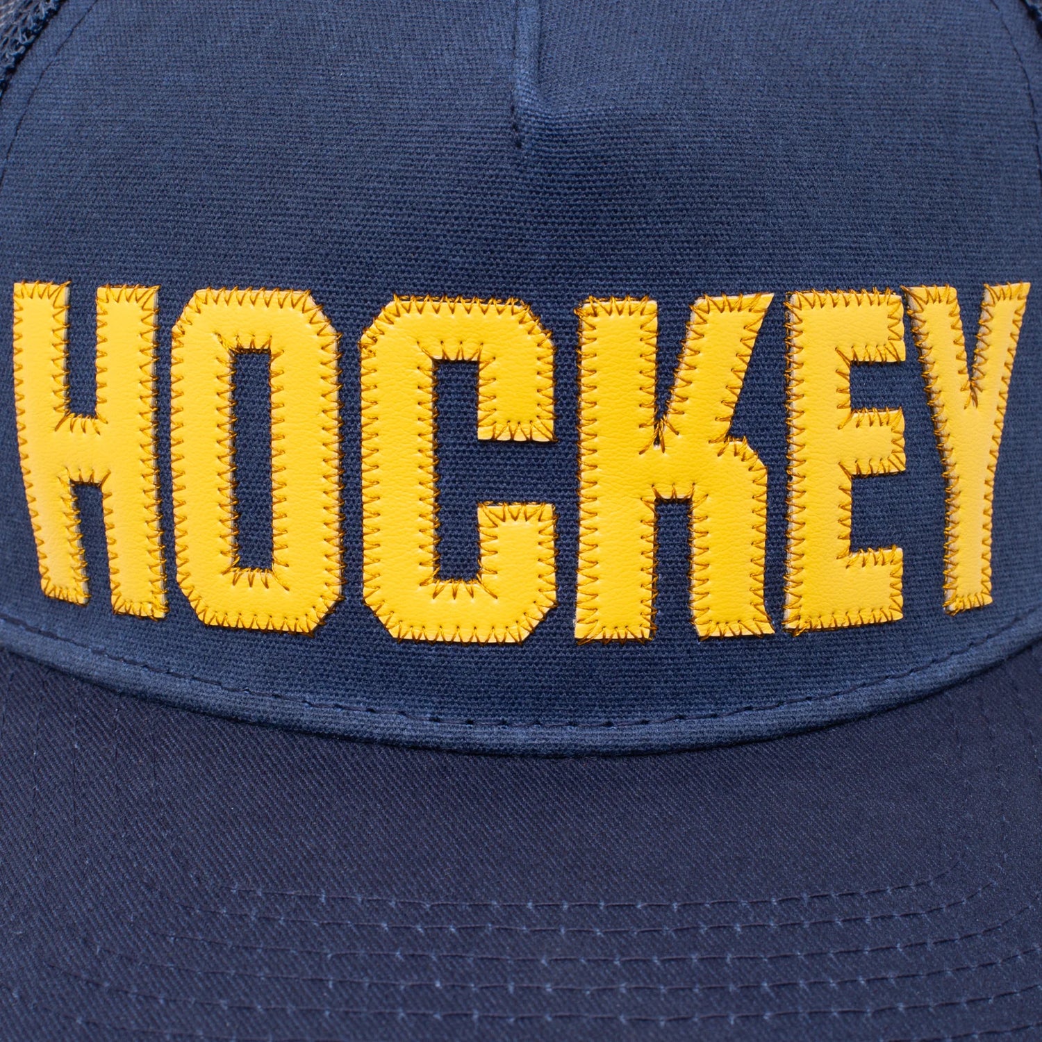 Hockey Truck Stop Hat #3 navy yellow close up