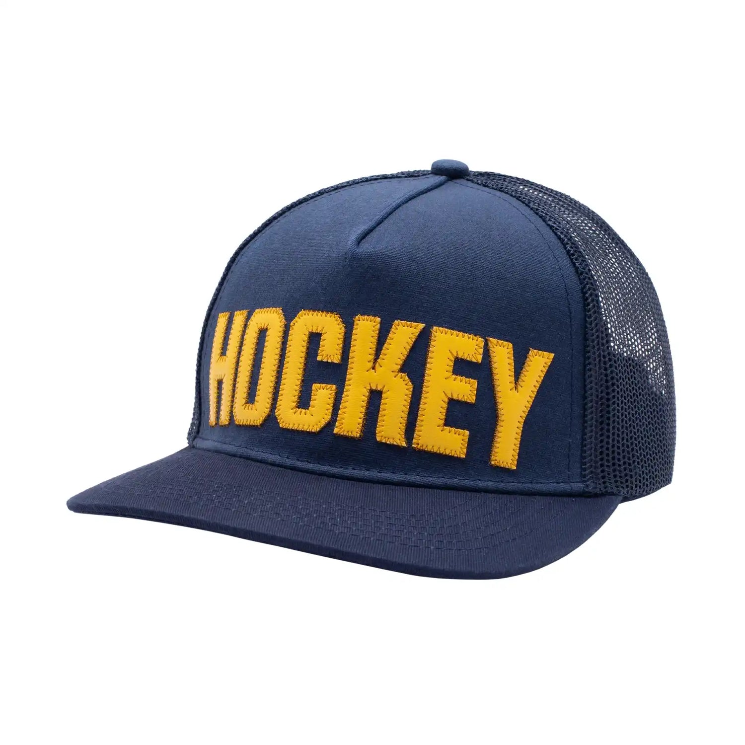 Hockey Truck Stop Hat #3 navy yellow angle