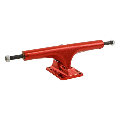 Red metal skateboard truck on a white background