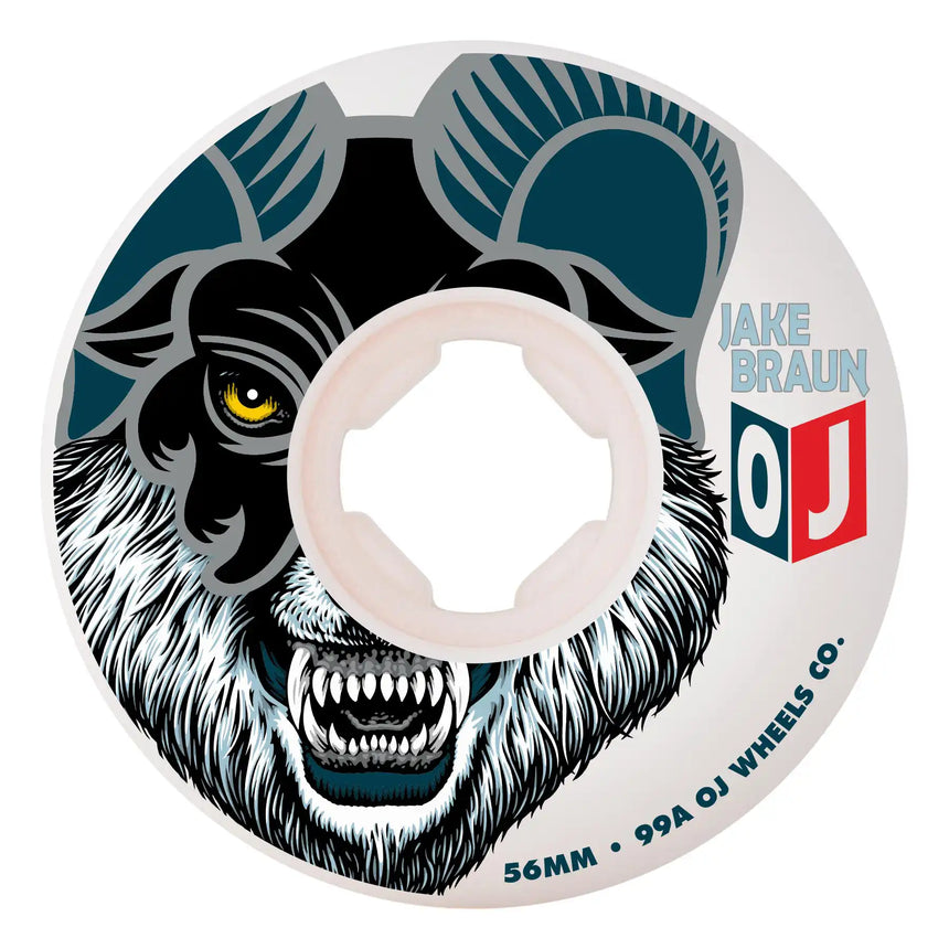 OJ 56mm Jake Braun Wolf Elite White Hardline 99a Skateboard Wheels