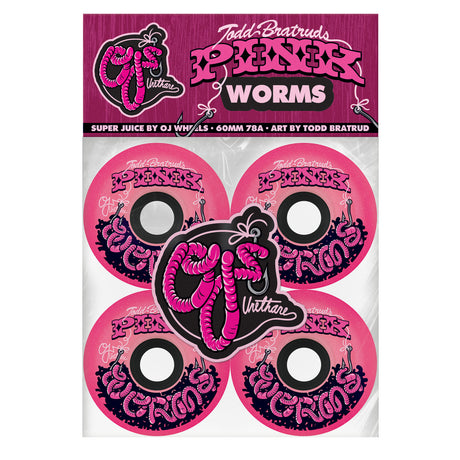 OJ 60mm 78a Pink Worms Super Juice Skateboard Wheels