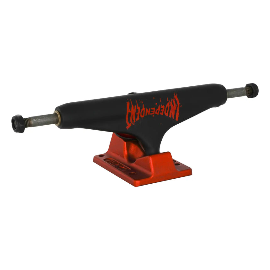 Black and red skateboard truck on a white background