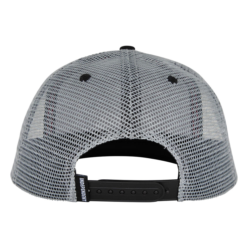 Gray mesh cap with black strap on a white background