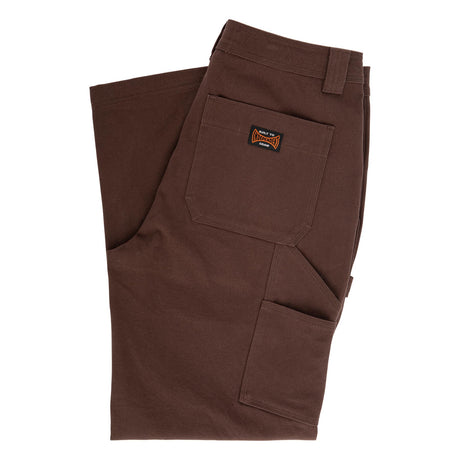 Brown pants with a brand logo on a white background