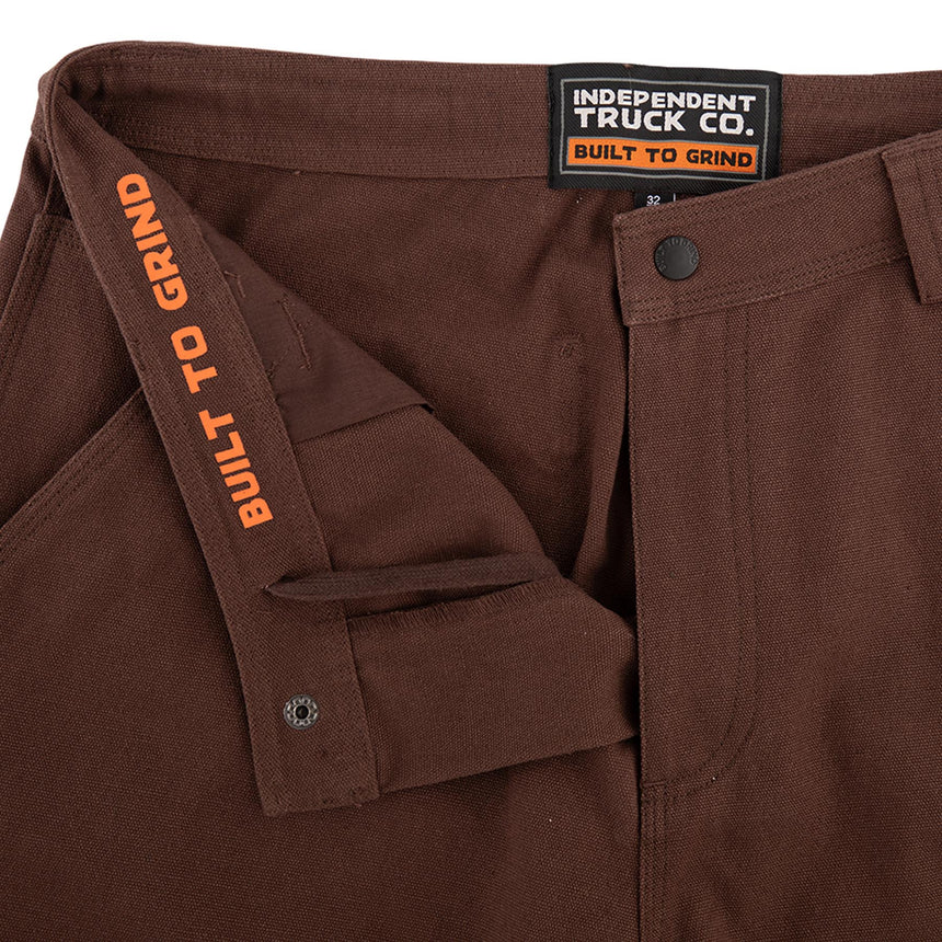 Brown pants with 'BUILT TO GRIND' text and Independent Truck Co. label.