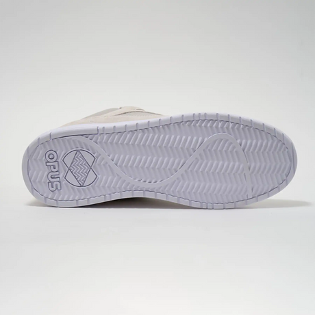 White sneaker sole with 'Opus' branding on a light gray background