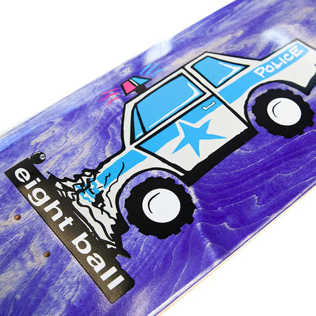 Money Ruins Everything x eightball Collab Cop Car Skateboard Deck Full Shape detail