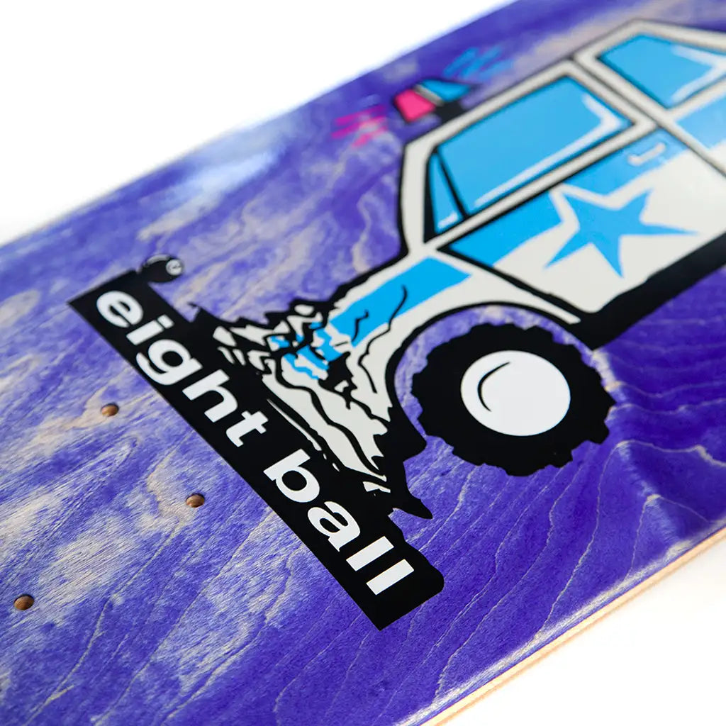 Money Ruins Everything x eightball Collab Cop Car Skateboard Deck Full Shape Detail