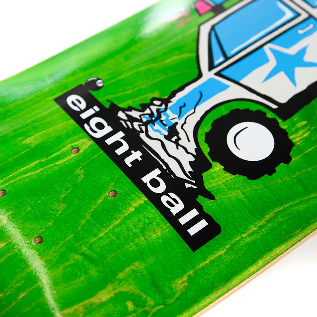 Money Ruins Everything x eightball Collab Cop Car Skateboard Deck Detail