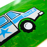 Money Ruins Everything x eightball Collab Cop Car Skateboard Deck Detail