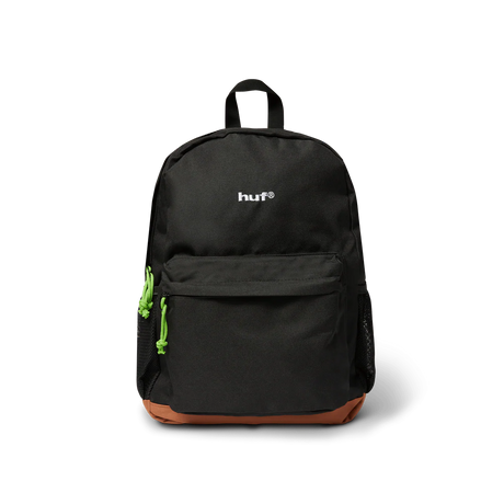 Black backpack with a brand logo on a white background