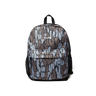 Camouflage-patterned backpack with a brand logo on a white background