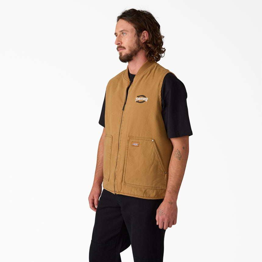 Dickies x Thrasher Flannel Lined Brown Duck Canvas Vest