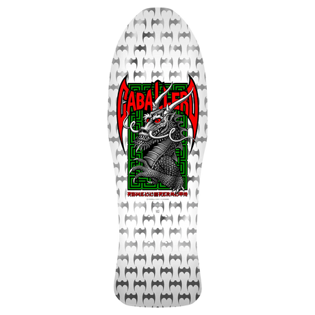 Skateboard deck with dragon graphic and 'Gabalera' branding on a white background