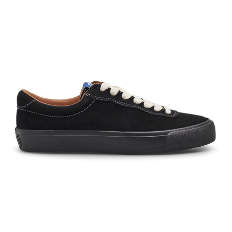 Black sneaker with white laces on a white background